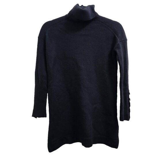 Sézane La Maille Merino Wool Turtleneck Sweater Dress Black Long Sleeve ButtonXS - Picture 6 of 16